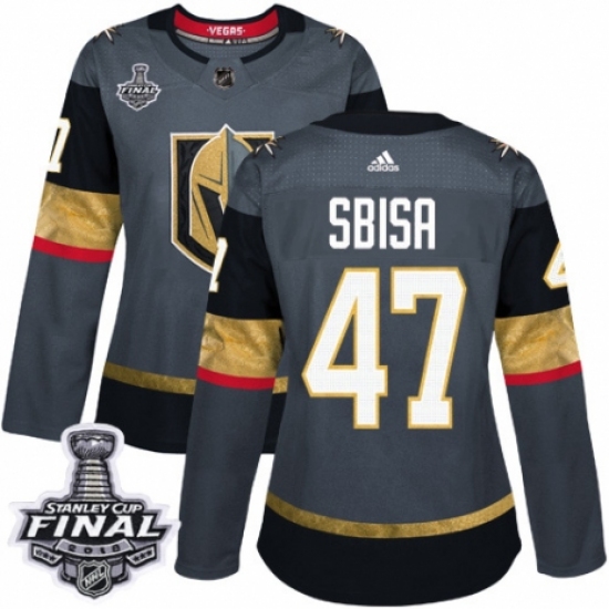Women's Adidas Vegas Golden Knights 47 Luca Sbisa Authentic Gray Home 2018 Stanley Cup Final NHL Jersey
