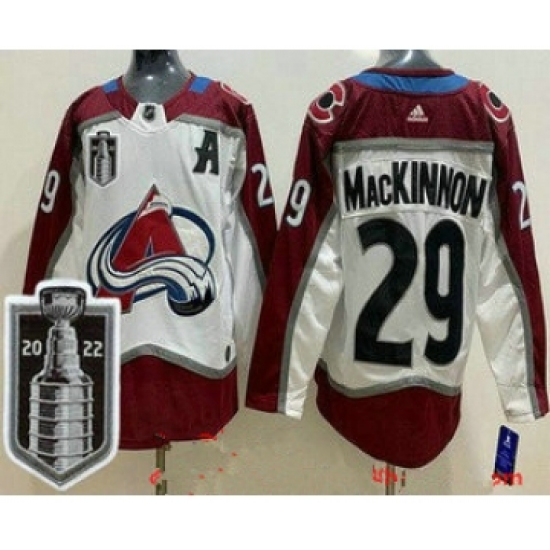 Men's Colorado Avalanche 29 Nathan MacKinnon White 2022 Stanley Cup Stitched Jersey