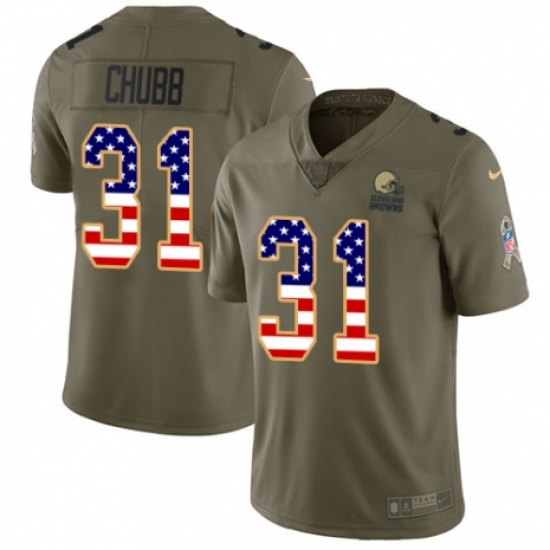 Men's Nike Cleveland Browns 31 Nick Chubb Limited Olive/USA Flag 2017 Salute to Service NFL Jersey