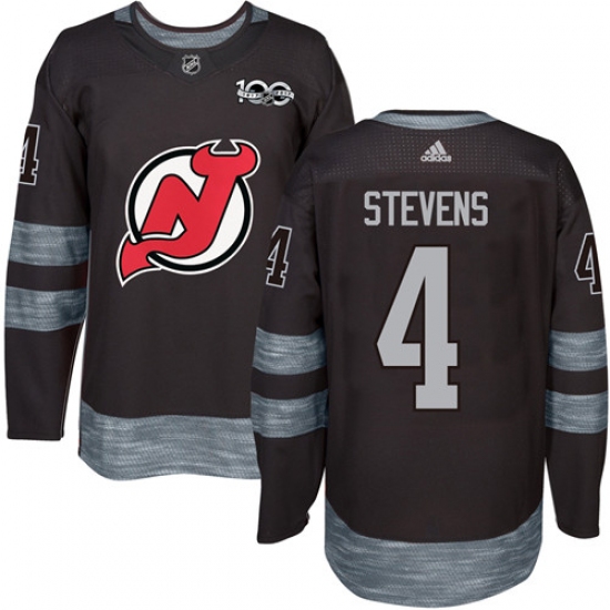Men's Adidas New Jersey Devils 4 Scott Stevens Authentic Black 1917-2017 100th Anniversary NHL Jersey