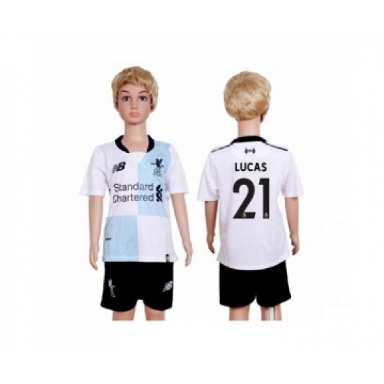 Liverpool 21 Lucas Away Kid Soccer Club Jersey