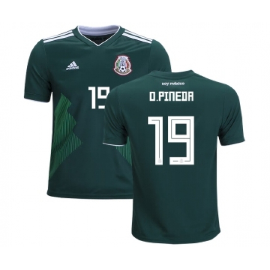 Mexico 19 O.Pineda Home Kid Soccer Country Jersey