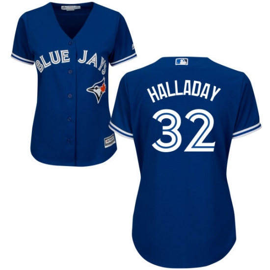 Women's Majestic Toronto Blue Jays 32 Roy Halladay Replica Blue Alternate MLB Jersey