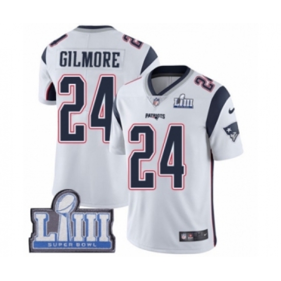 Men's Nike New England Patriots 24 Stephon Gilmore White Vapor Untouchable Limited Player Super Bowl LIII Bound NFL Jersey