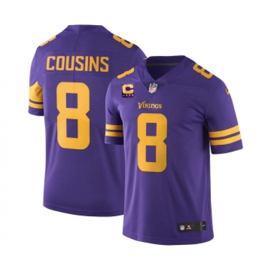 Men's Minnesota Vikings 2022 8 Kirk Cousins Purple With 4-Star C Patch Rush Limited Stitched NFL Jersey