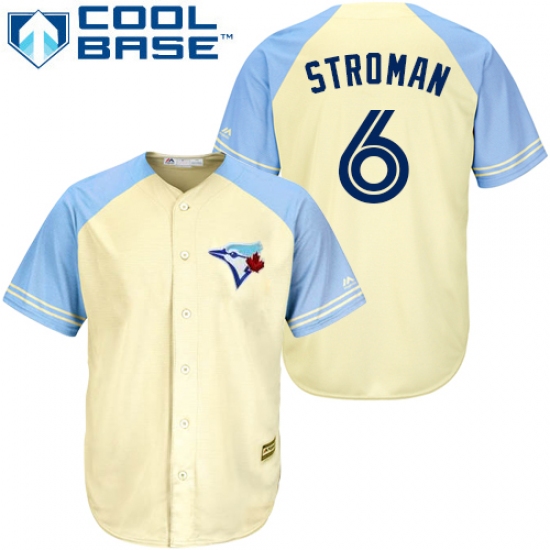 Men's Majestic Toronto Blue Jays 6 Marcus Stroman Replica Cream Exclusive Vintage Cool Base MLB Jersey