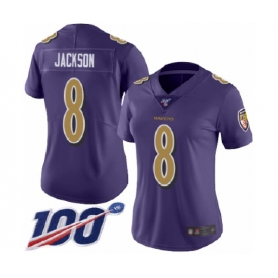 Women's Nike Baltimore Ravens 8 Lamar Jackson Limited Purple Rush Vapor Untouchable 100th Season NFL Jersey