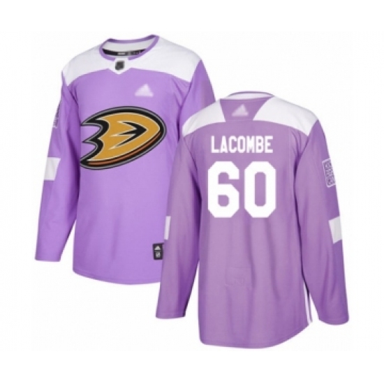 Men's Anaheim Ducks 60 Jackson Lacombe Authentic Purple Fights Cancer Practice Hockey Jersey