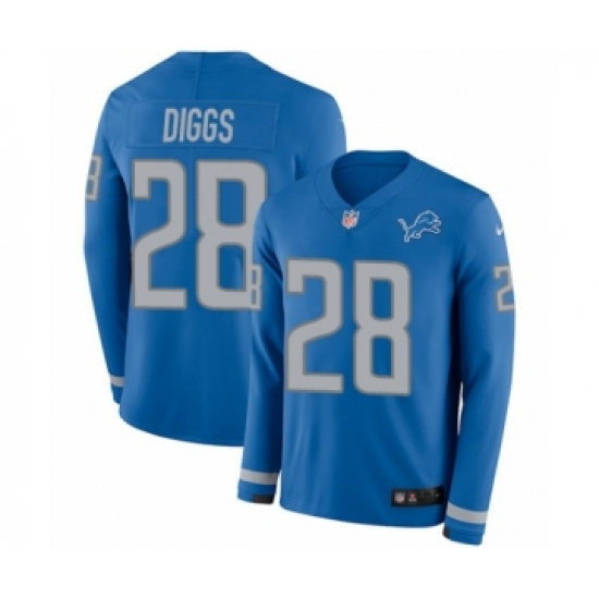 Youth Nike Detroit Lions 28 Quandre Diggs Limited Blue Therma Long Sleeve NFL Jersey