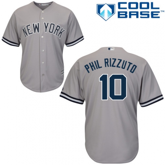 Men's Majestic New York Yankees 10 Phil Rizzuto Replica Grey Road MLB Jersey