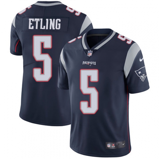 Men's Nike New England Patriots 5 Danny Etling Navy Blue Team Color Vapor Untouchable Limited Player NFL Jersey