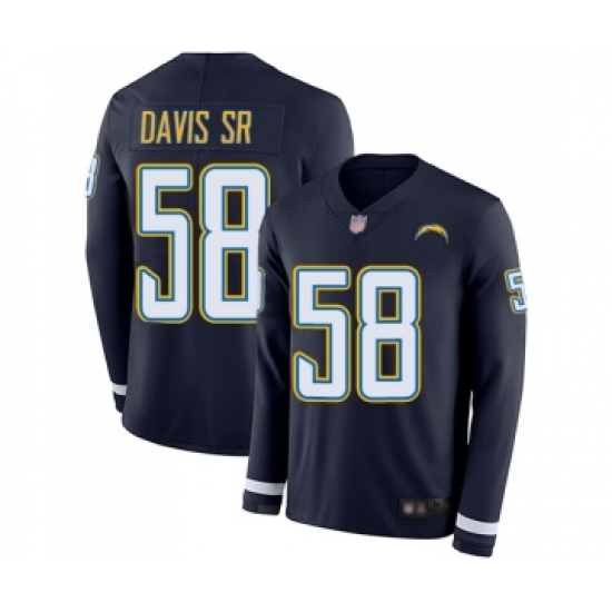 Men's Los Angeles Chargers 58 Thomas Davis Sr Limited Navy Blue Therma Long Sleeve Football Jersey
