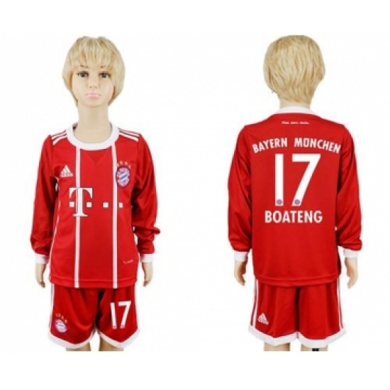 Bayern Munchen 17 Boateng Home Long Sleeves Kid Soccer Club Jersey