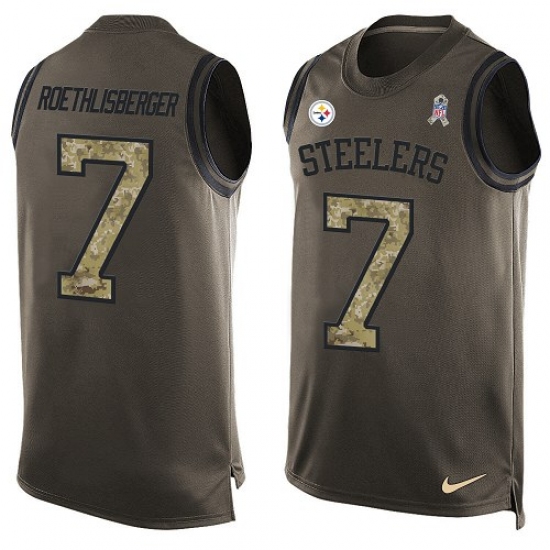Men's Nike Pittsburgh Steelers 7 Ben Roethlisberger Limited Green Salute to Service Tank Top NFL Jersey