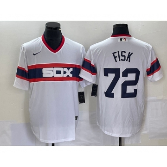 Men's Nike Chicago White Sox 72 Carlton Fisk White Throwback Cool Base Stitched Jersey