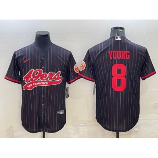 Men's San Francisco 49ers 8 Steve Young Black Pinstripe With Patch Cool Base Stitched Baseball Jersey