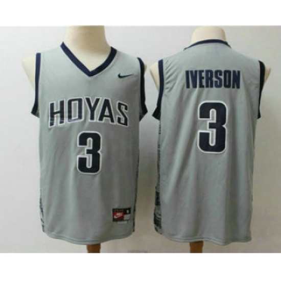 Men's Georgetown Hoyas 3 Allen Iverson Gray College Basketball Nike Jersey