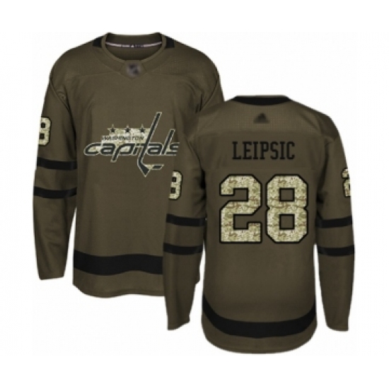 Youth Washington Capitals 28 Brendan Leipsic Authentic Green Salute to Service Hockey Jersey