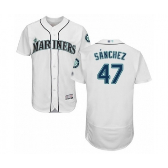 Men's Seattle Mariners 47 Ricardo Sanchez White Home Flex Base Authentic Collection Baseball Player Jersey