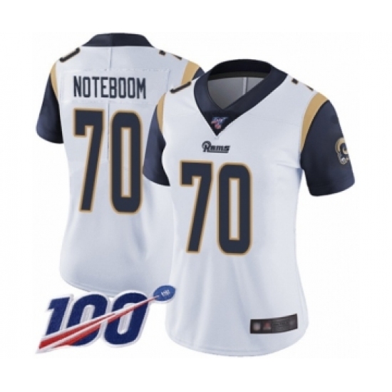 Women's Los Angeles Rams 70 Joseph Noteboom White Vapor Untouchable Limited Player 100th Season Football Jersey