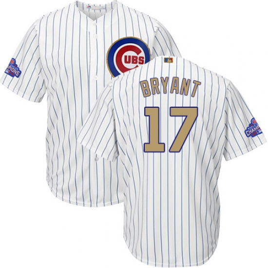 Youth Majestic Chicago Cubs 17 Kris Bryant Authentic White 2017 Gold Program Cool Base MLB Jersey