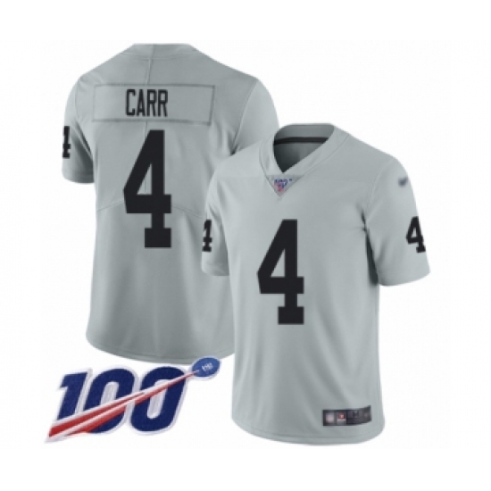 Youth Oakland Raiders 4 Derek Carr Limited Silver Inverted Legend 100th Season Football Jersey