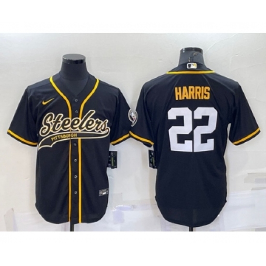 Men's Pittsburgh Steelers 22 Najee Harris Black With Patch Cool Base Stitched Baseball Jersey