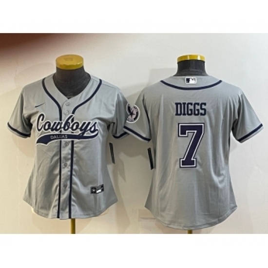 Women's Dallas Cowboys 7 Trevon Diggs Grey With Patch Cool Base Stitched Baseball Jersey