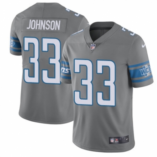 Men's Nike Detroit Lions 33 Kerryon Johnson Elite Steel Rush Vapor Untouchable NFL Jersey