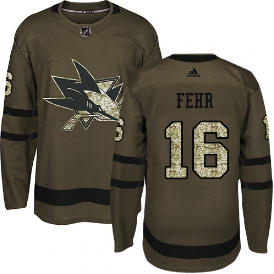 Youth Adidas San Jose Sharks 16 Eric Fehr Authentic Green Salute to Service NHL Jersey