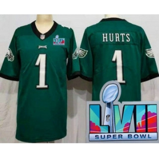 Women's Philadelphia Eagles 1 Jalen Hurts Limited Green Super Bowl LVII Vapor Jersey