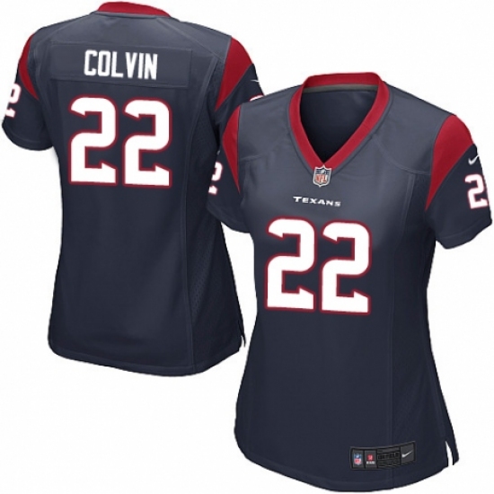 Women's Nike Houston Texans 22 Aaron Colvin Game Navy Blue Team Color NFL Jersey
