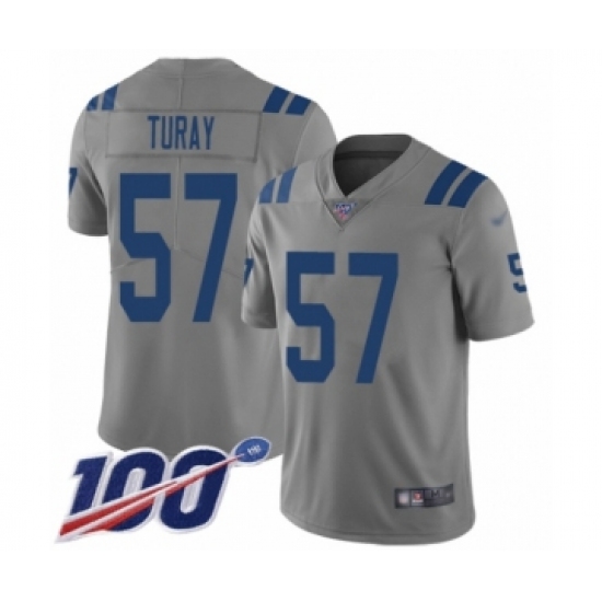 Youth Indianapolis Colts 57 Kemoko Turay Limited Gray Inverted Legend 100th Season Football Jersey