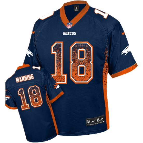 Men's Nike Denver Broncos 18 Peyton Manning Elite Navy Blue Drift Fashion NFL Jersey