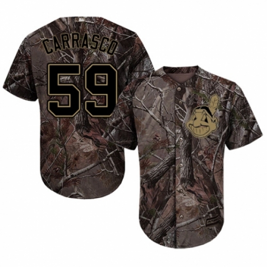 Youth Majestic Cleveland Indians 59 Carlos Carrasco Authentic Camo Realtree Collection Flex Base MLB Jersey