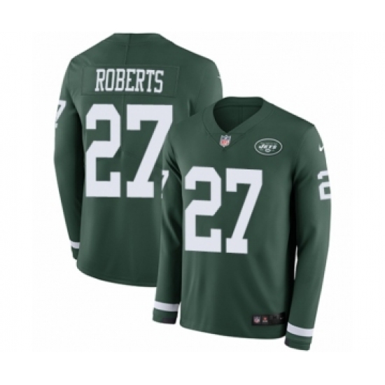 Men's Nike New York Jets 27 Darryl Roberts Limited Green Therma Long Sleeve NFL Jersey
