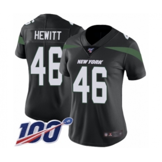 Women's New York Jets 46 Neville Hewitt Black Alternate Vapor Untouchable Limited Player 100th Season Football Jersey
