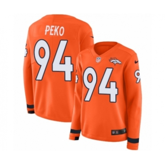 Women's Nike Denver Broncos 94 Domata Peko Limited Orange Therma Long Sleeve NFL Jersey
