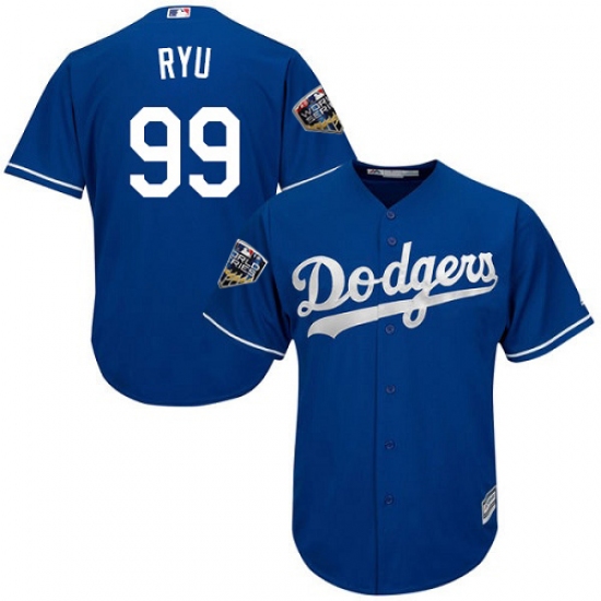 Youth Majestic Los Angeles Dodgers 99 Hyun-Jin Ryu Authentic Royal Blue Alternate Cool Base 2018 World Series MLB Jersey
