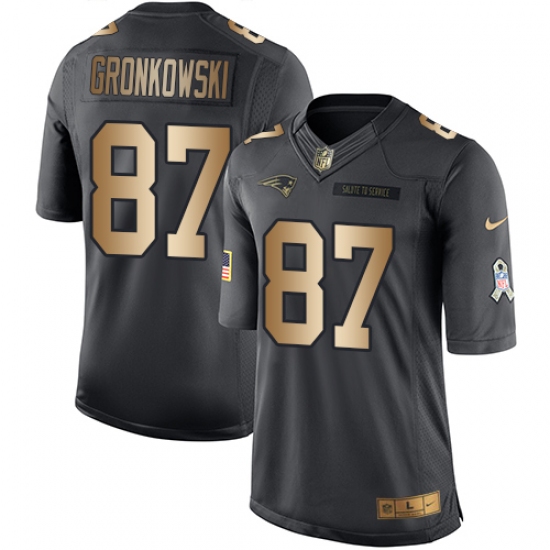 Men's Nike New England Patriots 87 Rob Gronkowski Limited Black/Gold Salute to Service NFL Jersey