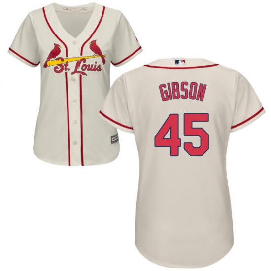 Women's Majestic St. Louis Cardinals 45 Bob Gibson Authentic Cream Alternate Cool Base MLB Jersey