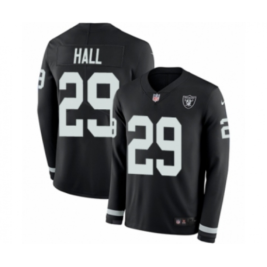 Youth Nike Oakland Raiders 29 Leon Hall Limited Black Therma Long Sleeve NFL Jersey