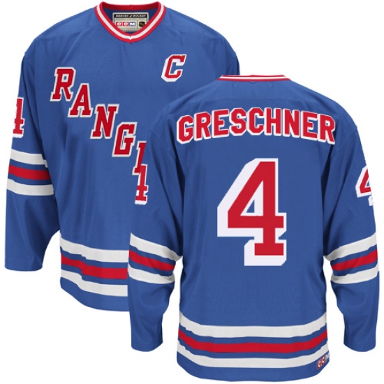 Men's CCM New York Rangers 4 Ron Greschner Authentic Royal Blue Heroes of Hockey Alumni Throwback NHL Jersey