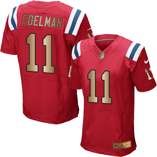 Men's Nike New England Patriots 11 Julian Edelman Elite Red/Gold Alternate NFL Jersey