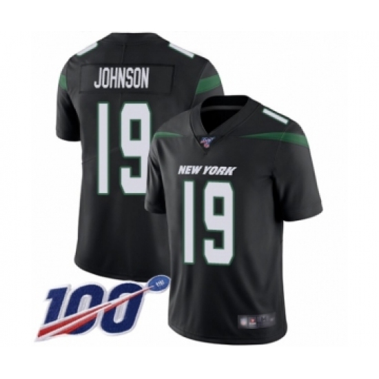 Men's New York Jets 19 Keyshawn Johnson Black Alternate Vapor Untouchable Limited Player 100th Season Football Jersey