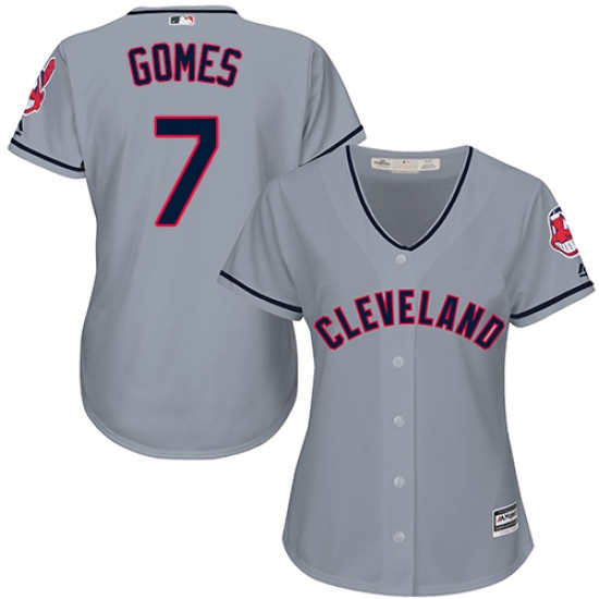 Women's Majestic Cleveland Indians 7 Yan Gomes Replica Grey Road Cool Base MLB Jersey