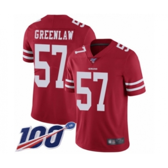 Men's San Francisco 49ers 57 Dre Greenlaw Red Team Color Vapor Untouchable Limited Player 100th Season Football Jersey