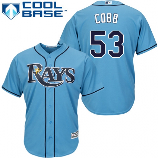 Men's Majestic Tampa Bay Rays 53 Alex Cobb Replica Light Blue Alternate 2 Cool Base MLB Jersey