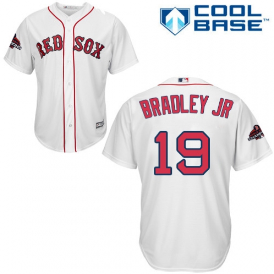 Youth Majestic Boston Red Sox 19 Jackie Bradley Jr Authentic White Home Cool Base 2018 World Series Champions MLB Jersey