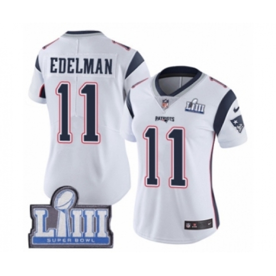Women's Nike New England Patriots 11 Julian Edelman White Vapor Untouchable Limited Player Super Bowl LIII Bound NFL Jersey